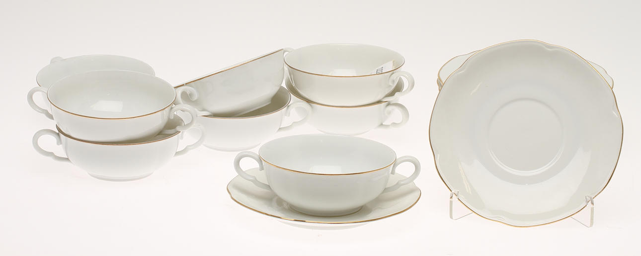 BULJONGKOPPAR med fat, 8 delar, ALP Lidköping.