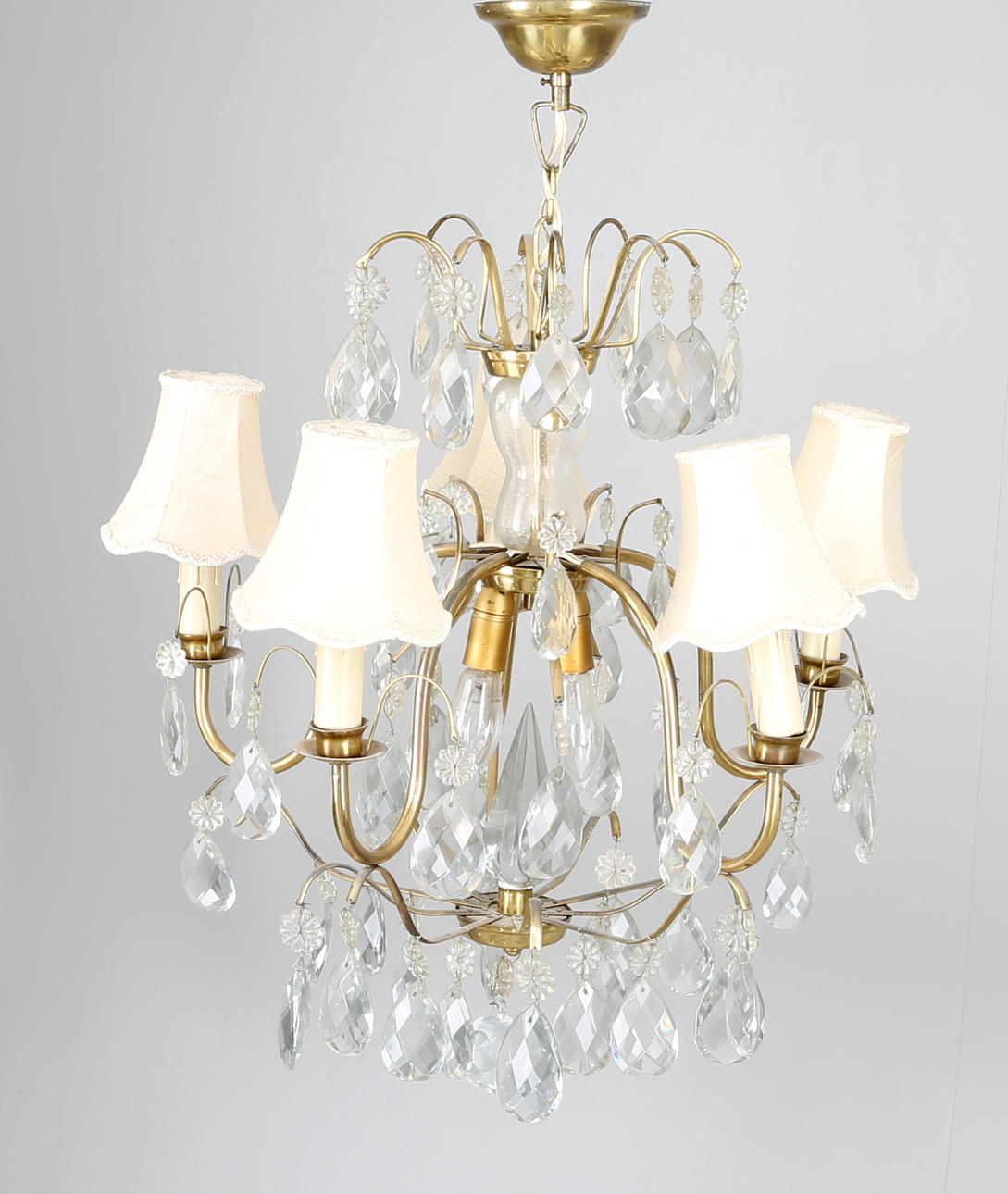 KRISTALLKRONA, barockstil, 5-armad, 1940-tal.