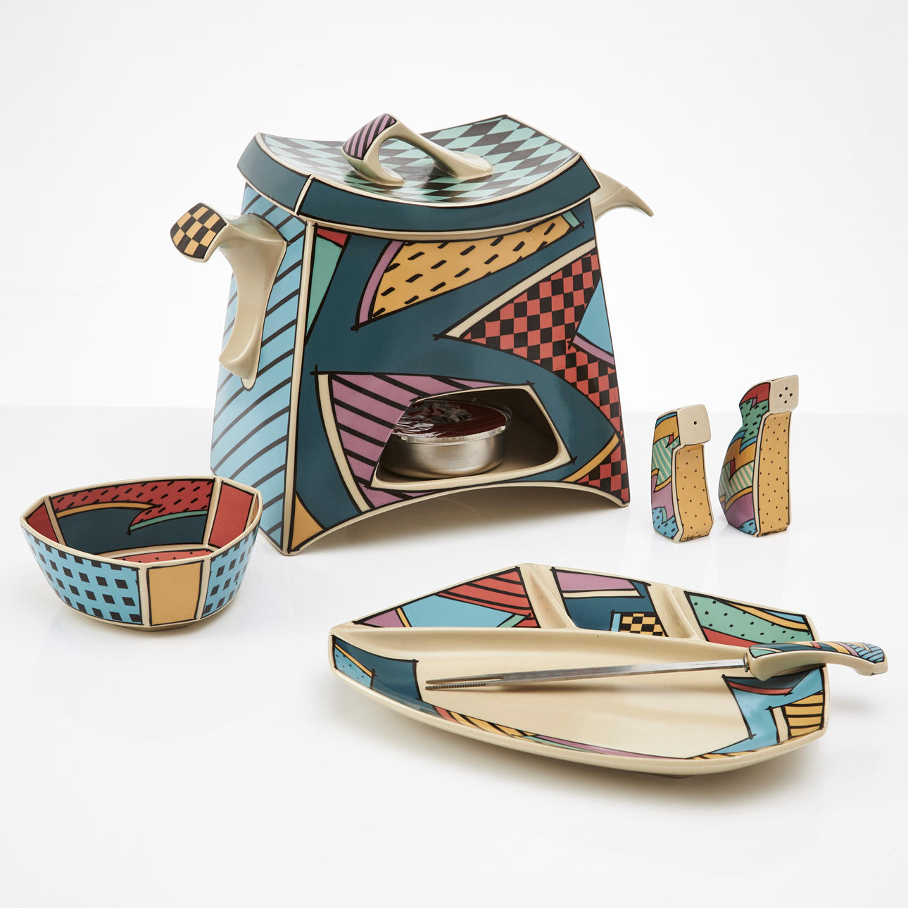 FONDUE SET, 6 pieces, porcelain, 
