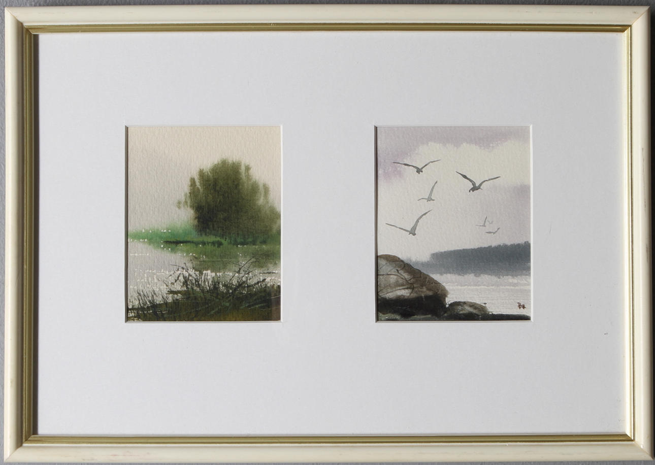 OIDENTIFIERAD KONSTNÄR. 2 st, akvarell, monogramsignerade.