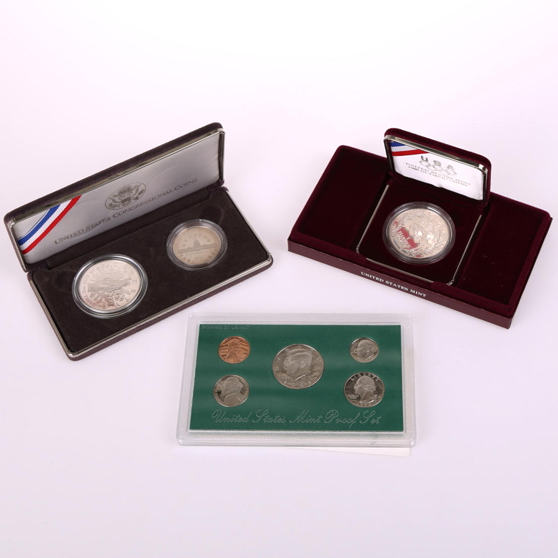 MYNTSAMLING USA, Olympic coin 1988, Congressional coins, Mint Prof set.