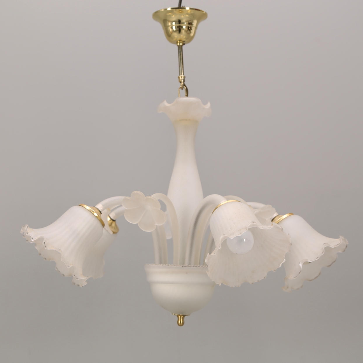 TAKLAMPA, venetiansk stil, etsat glas, Italien, höjd 60 cm.