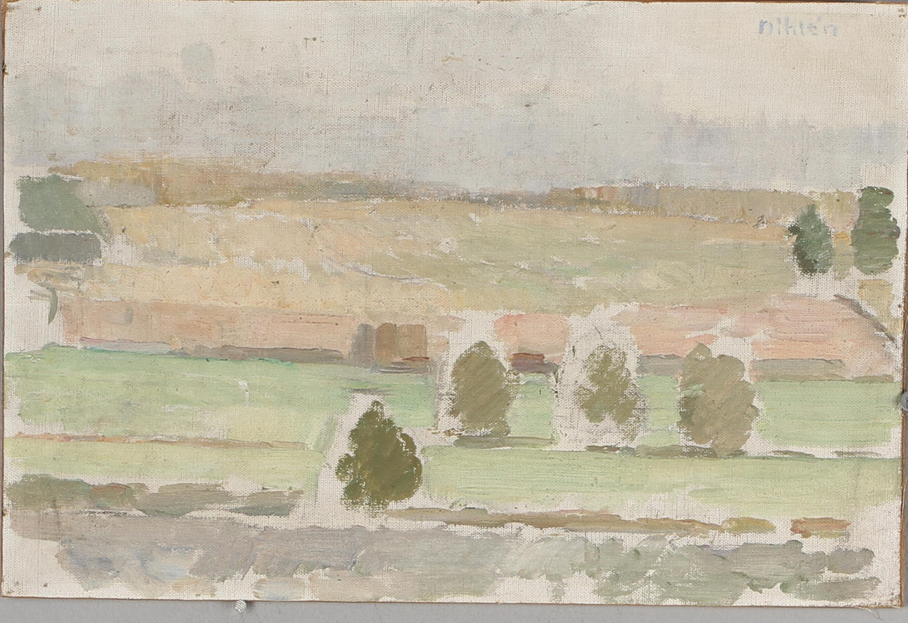 STAFFAN NIHLÉN. Landskap, olja på duk uppsatt på pannå, signerad.