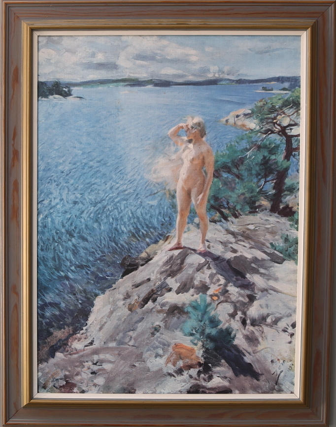 TEXTILTRYCK, Kulla vid vatten efter Anders Zorn.