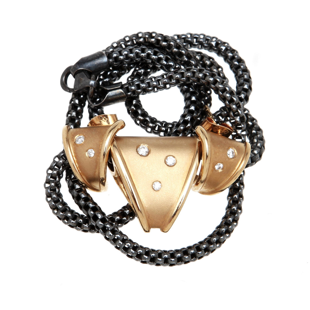 HALSBAND samt ÖRHÄNGEN, ett par, 18K guld, briljantslipade diamanter samt silver. Svenskt guldsmide och design.