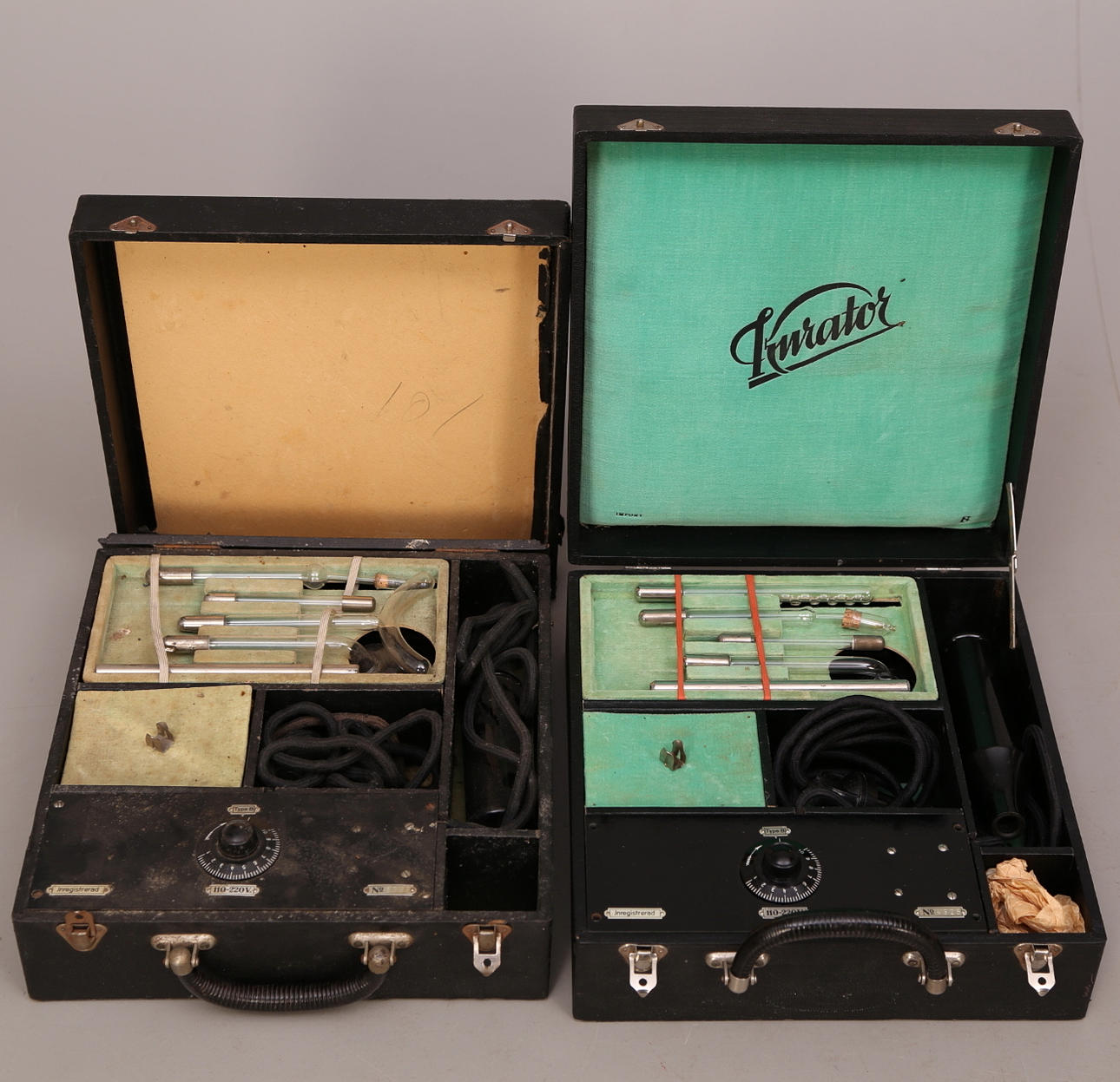 HÖGFREKVENSAPPARATER, ett par,Haider - Kurator, tidigt 1900-tal, svarta väskor.