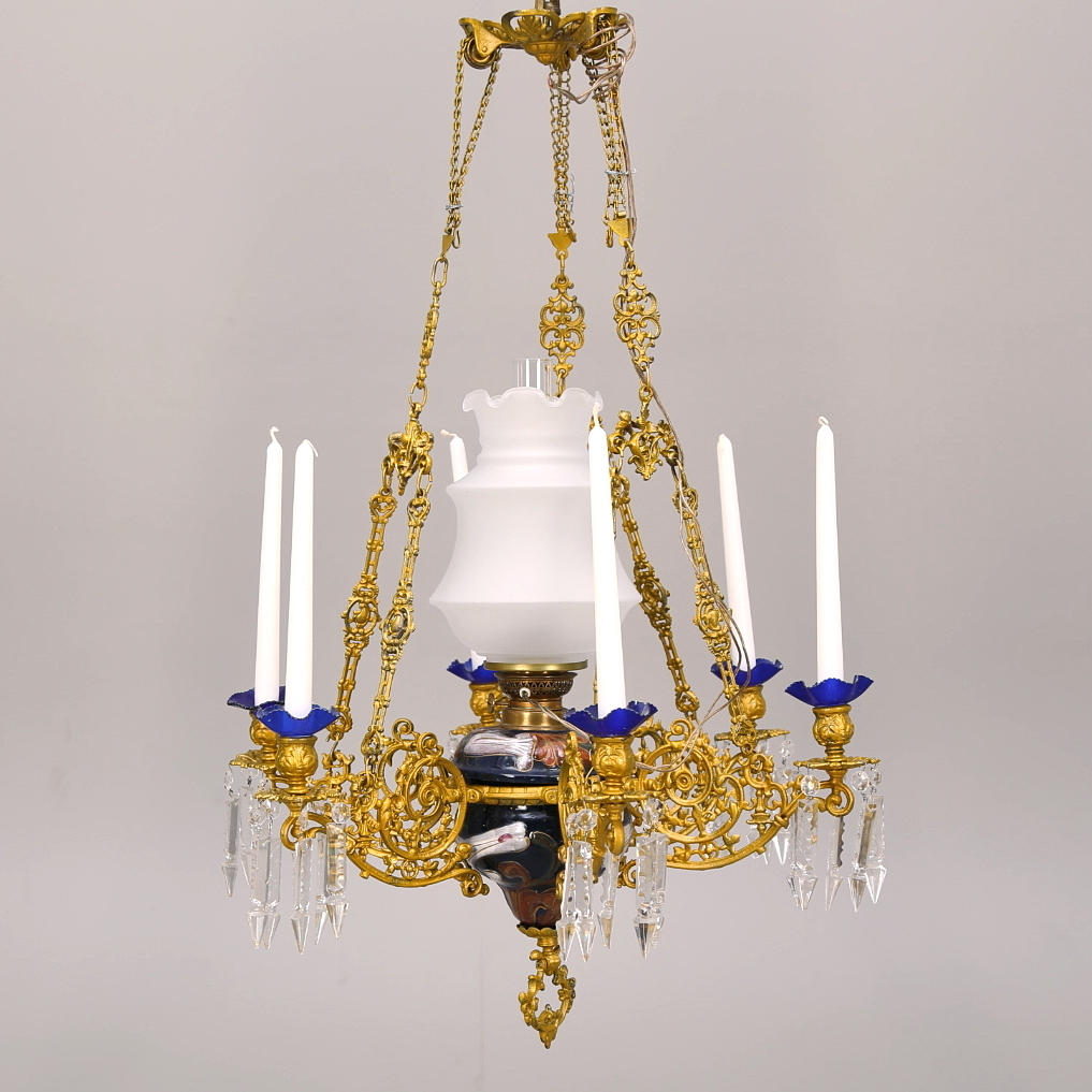 TAKARMATUR, ombyggd majolikalampa, 6-armad.