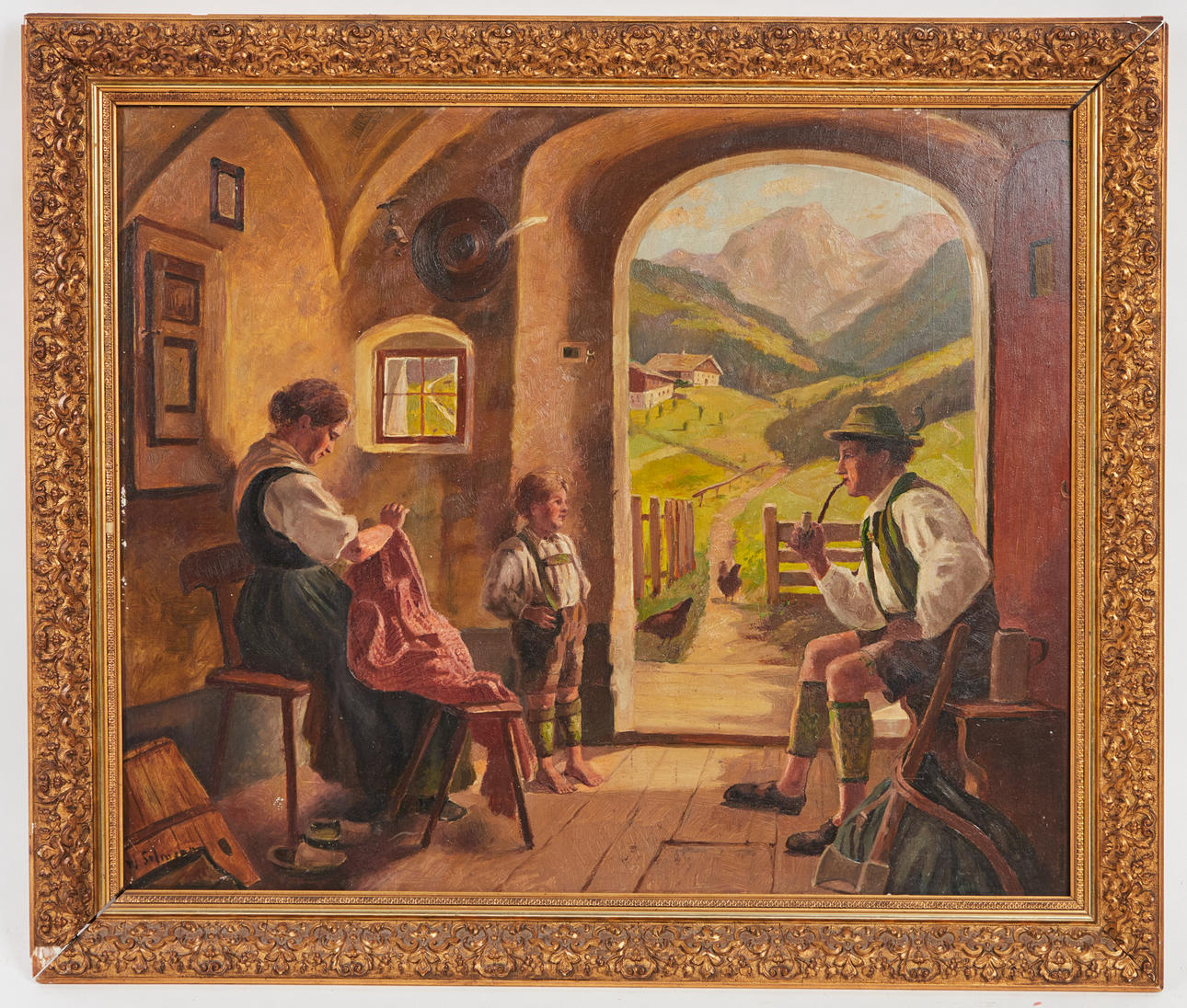 okänd konstnär, målning, genre scen.