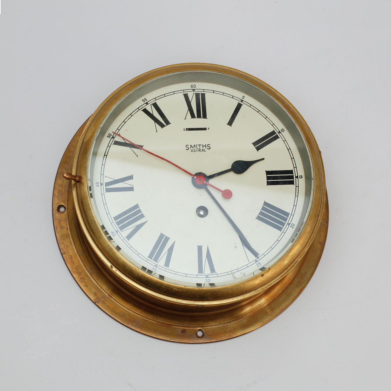 SHIP'S CLOCK and SHIP'S CLOCK, brass, EM Mora and Smith's Astral, 1900s.