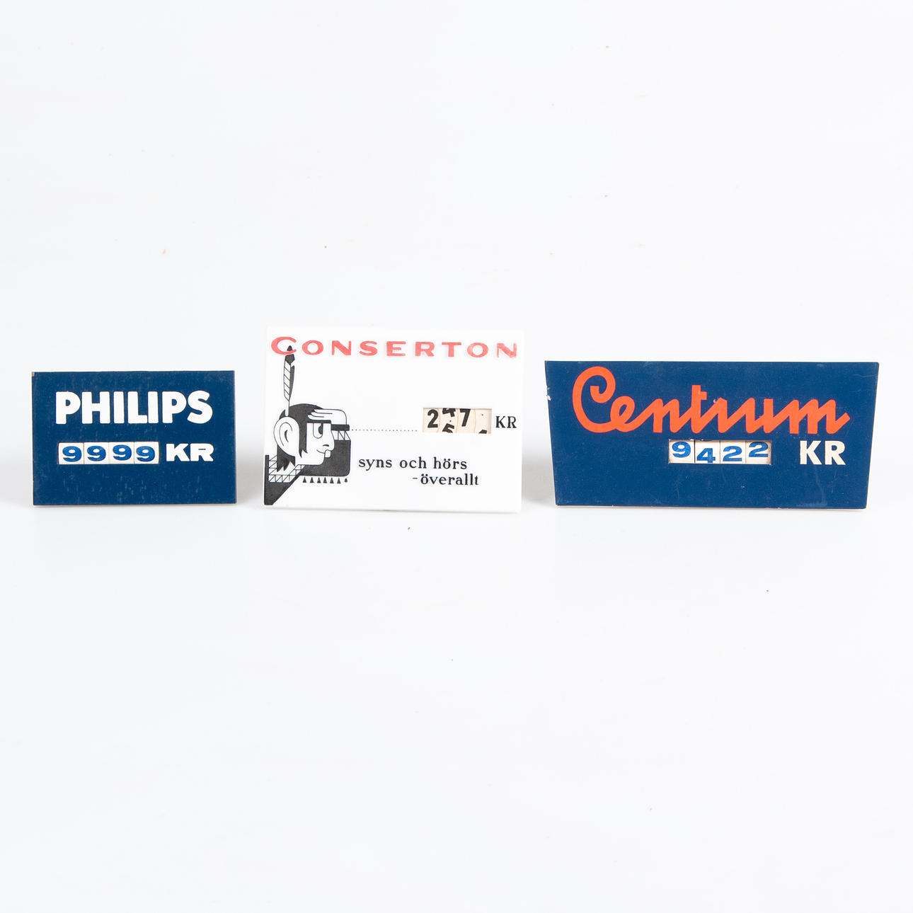 PRISSKYLTAR. Conserton, Philips, Centrum.