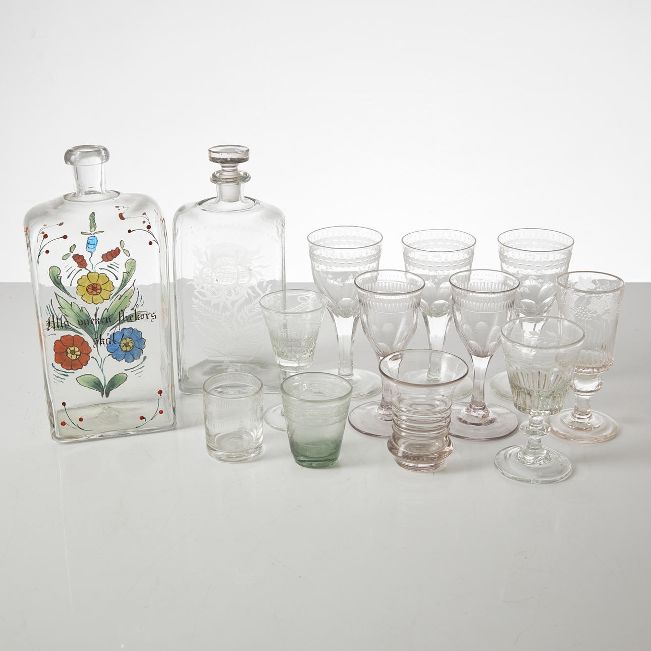 GLAS, FLASKOR, 13 dlr., 17-1900-tal, glas.