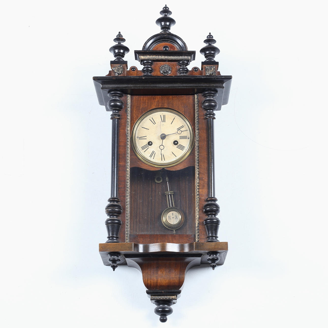 WALL CLOCK, wooden frame, dial marked Junghans, New Renaissance, around 1900. Pendulum available.