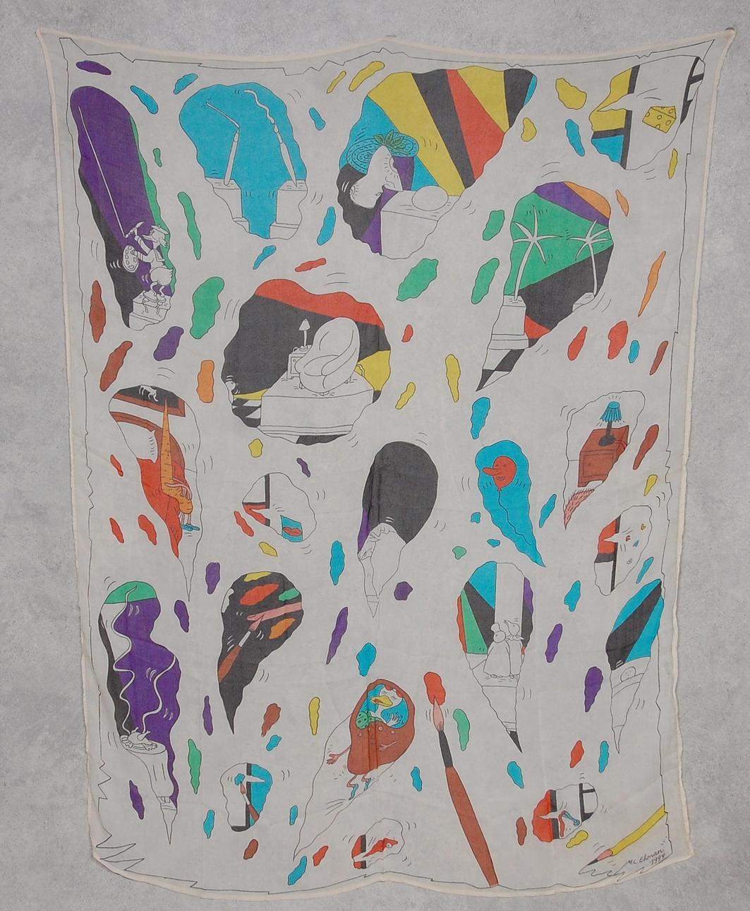 MARIE - LOUISE EKMAN. scarf, siden, signerad, daterad i trycket 1994.