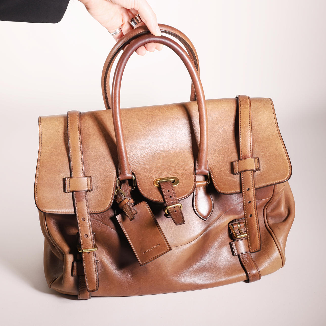 RALPH LAUREN. BRAUNE LEDERTASCHE.