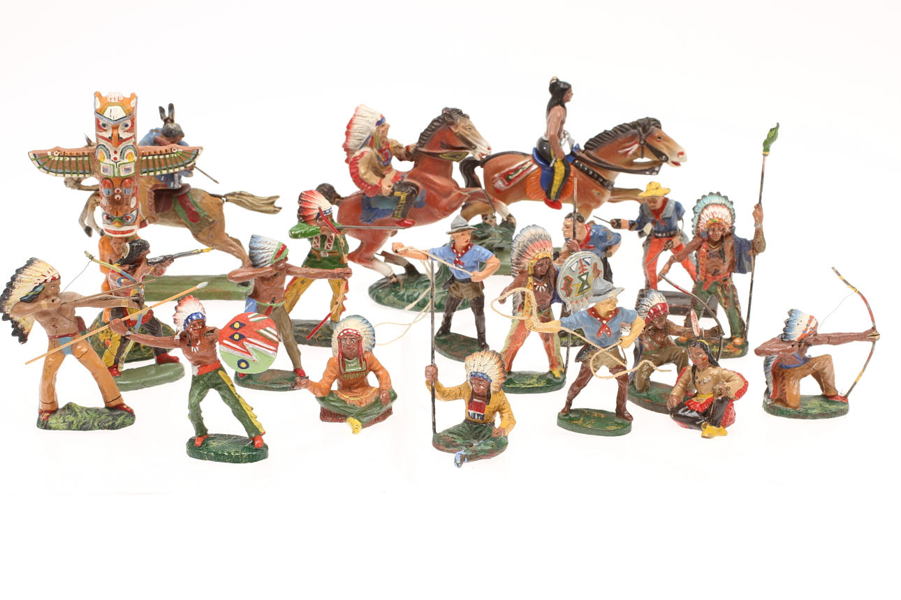 ELASTOLIN, LINEOL, LEYLA med flera, WESTERN-figurer cirka 20 stycken.