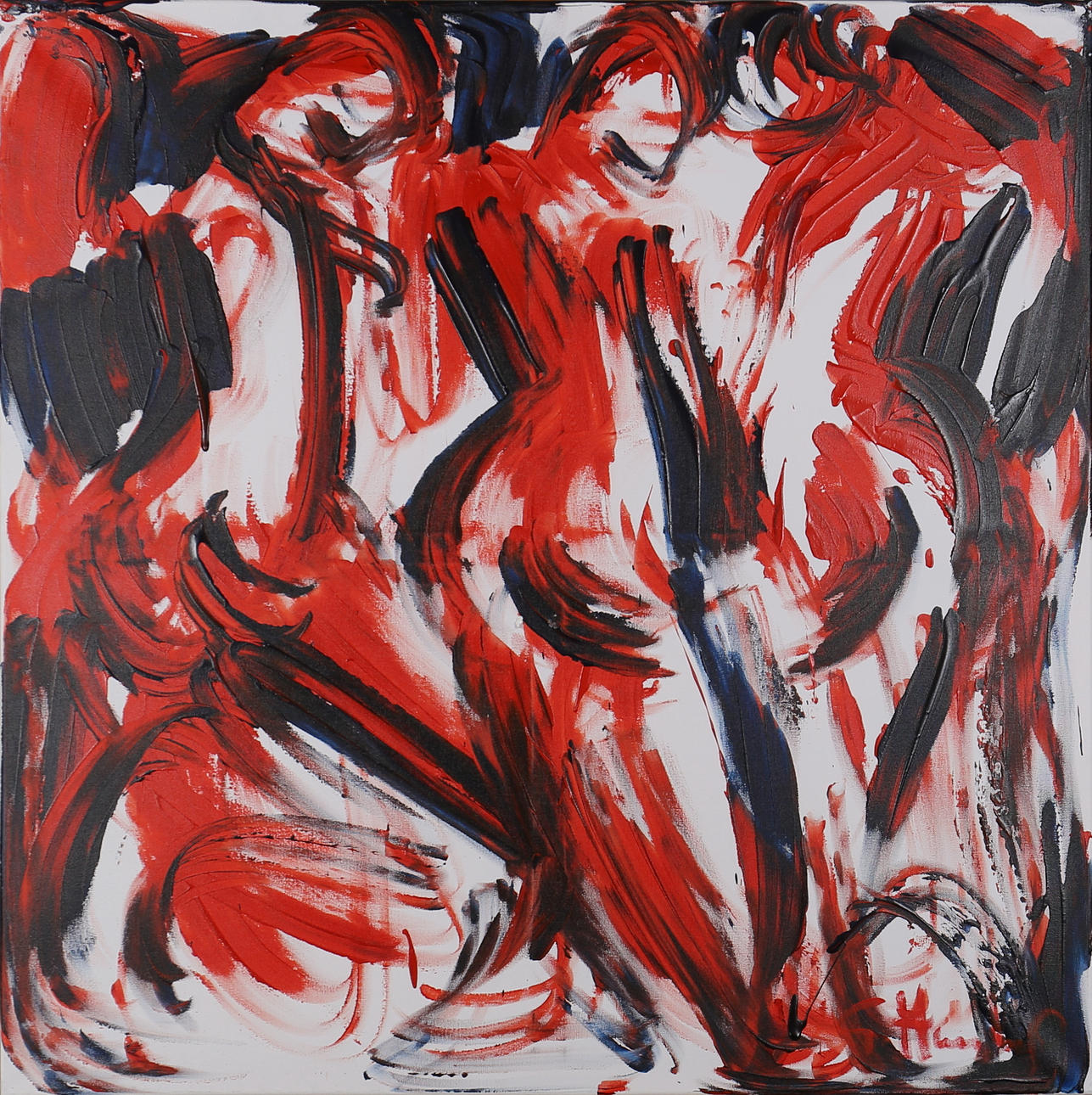 GÖRAN HAUSENKAMP. Modeller i rött. Akryl på duk. Signerad G Hausenkamp.