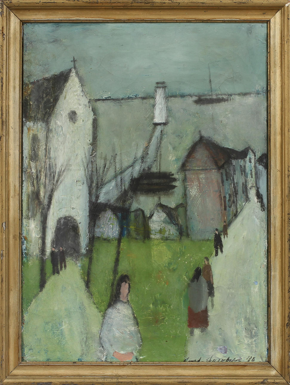 CORT JACOBSEN. kyrka vid havet, olja på duk, sign.