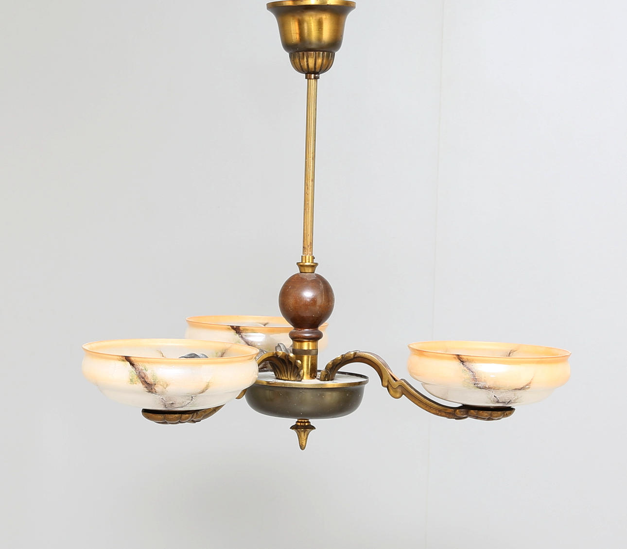 TAKLAMPA, glas, 3-armad, 1940-tal.