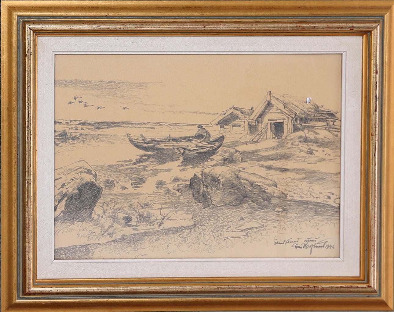 IVAN HOFLUND. Ölands strand, teckning, signerad och daterad 1946.