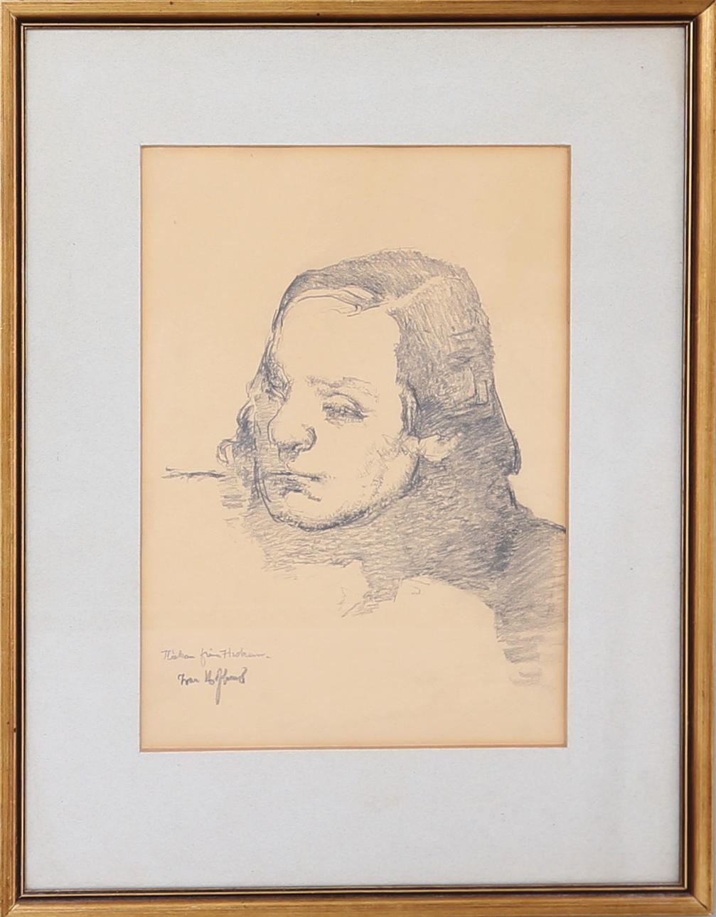 IVAN HOFLUND. Porträtt, teckning, signerad.