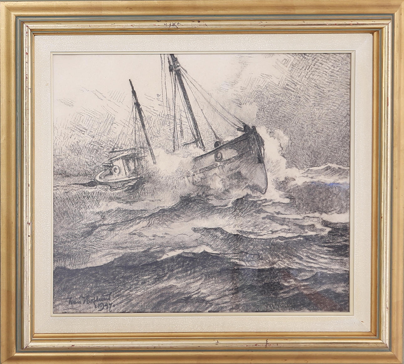 IVAN HOFLUND. Fiskebåten, teckning, signerad.