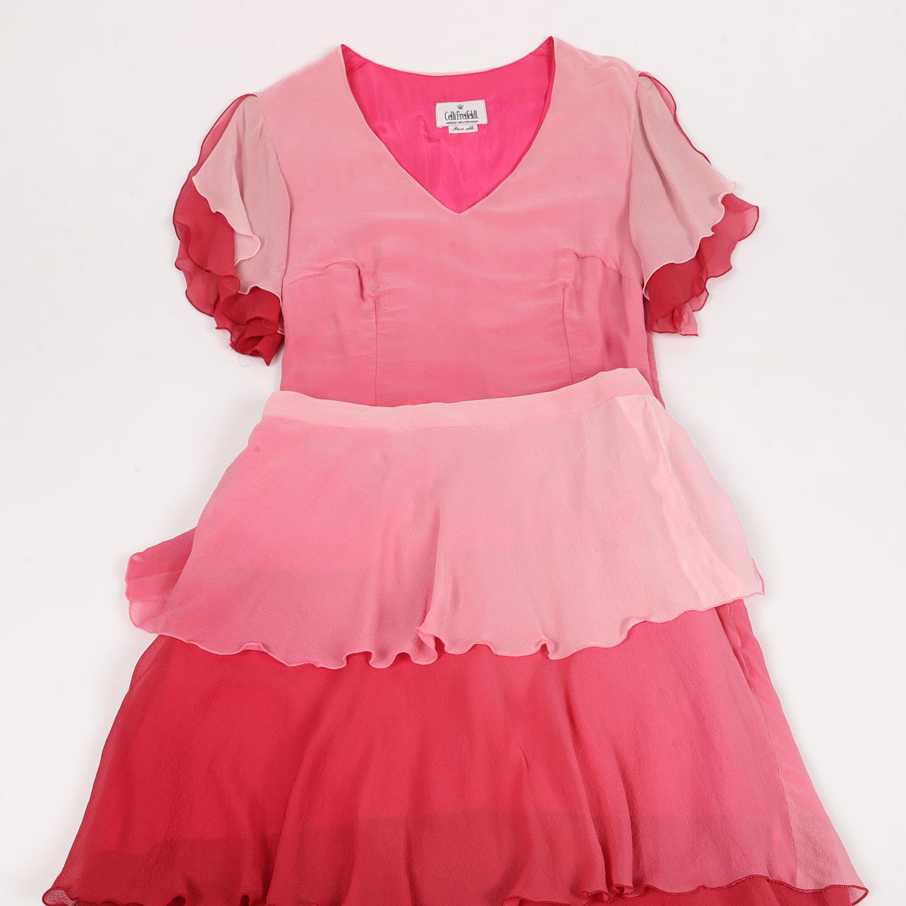 NEDERDEL OG BLUSE, silke, Celli Freifeldt, Danmark.