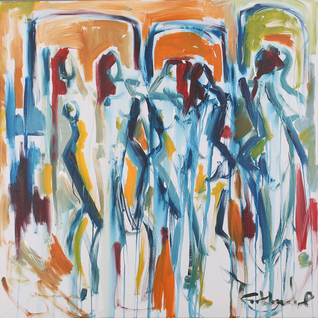 GÖRAN HAUSENKAMP. Kvinnor i blått. Akryl på duk. Signerad G Hausenkamp.