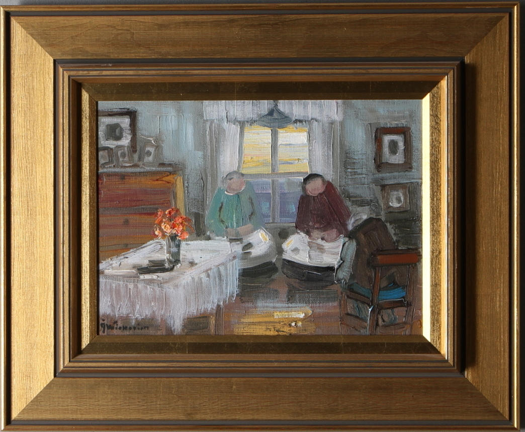 ÅKE WICKSTRÖM. Interiör med damer, olja på duk, signerad.