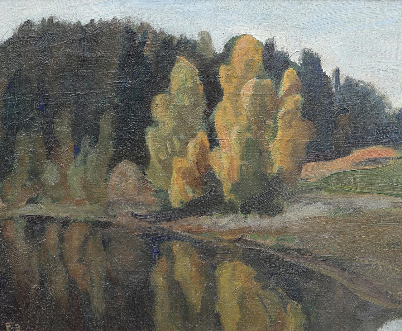 ESTER ALMQVIST. Woodland by a watercourse. Signed EA.