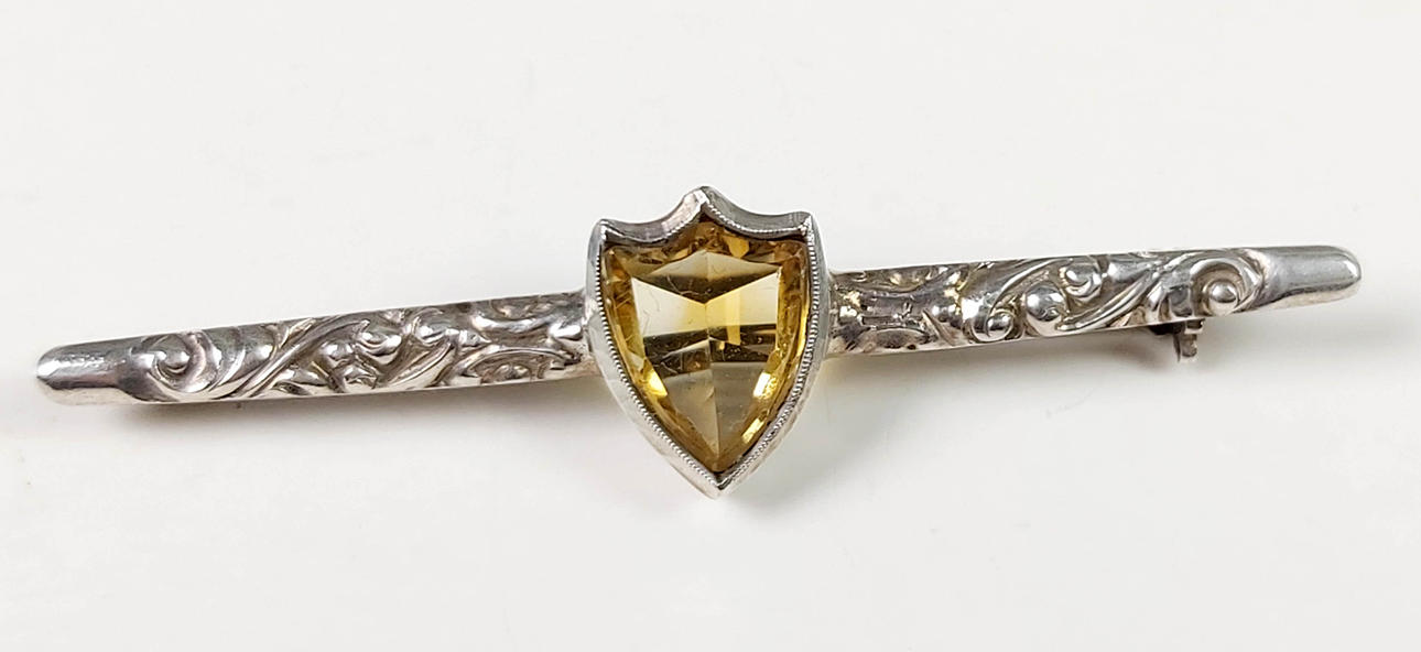 Antique citrine brooch, silver 800, around 1925.