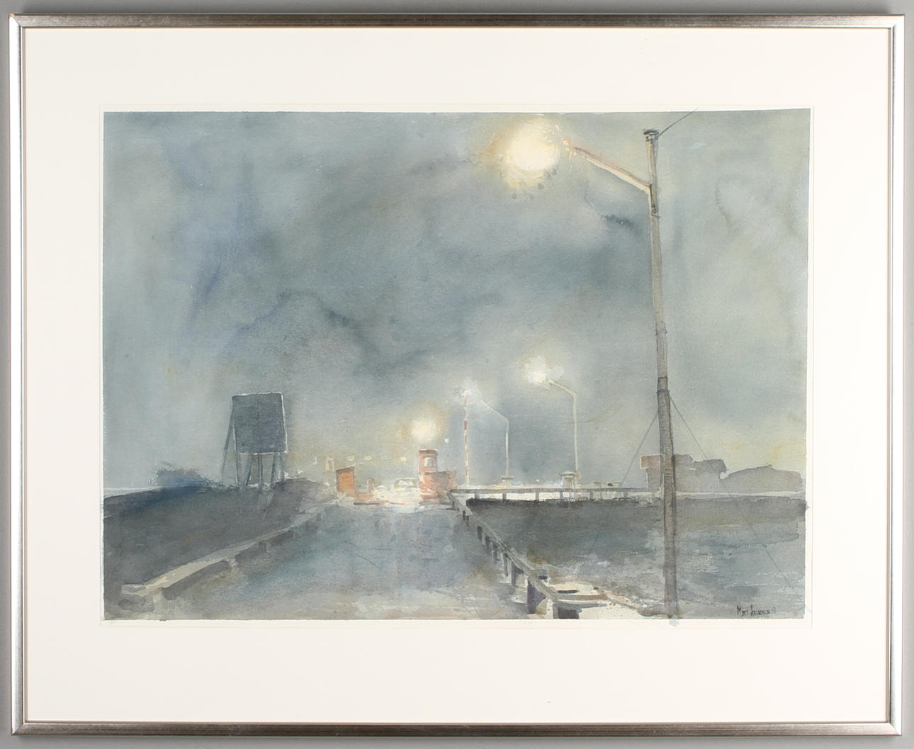 MATS ARONSSON. "Ytterofärjan, En kväll i november", akvarell, signerad samt daterad 91.