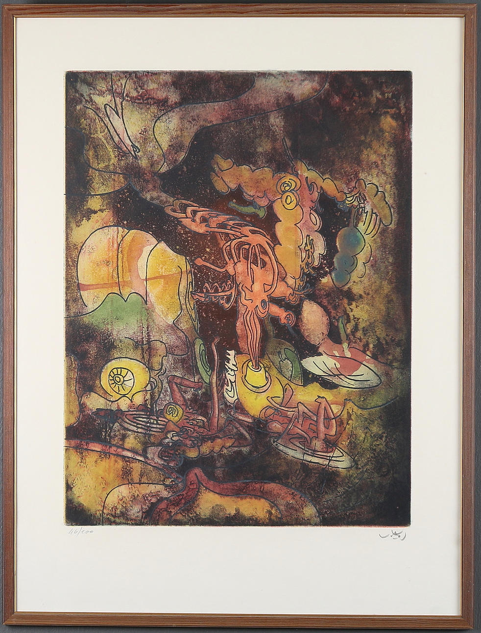 ROBERTO SEBASTIEN MATTA. "Hurle Flamme", färgakvatint, signerad och numrerad 46/100. 1974.