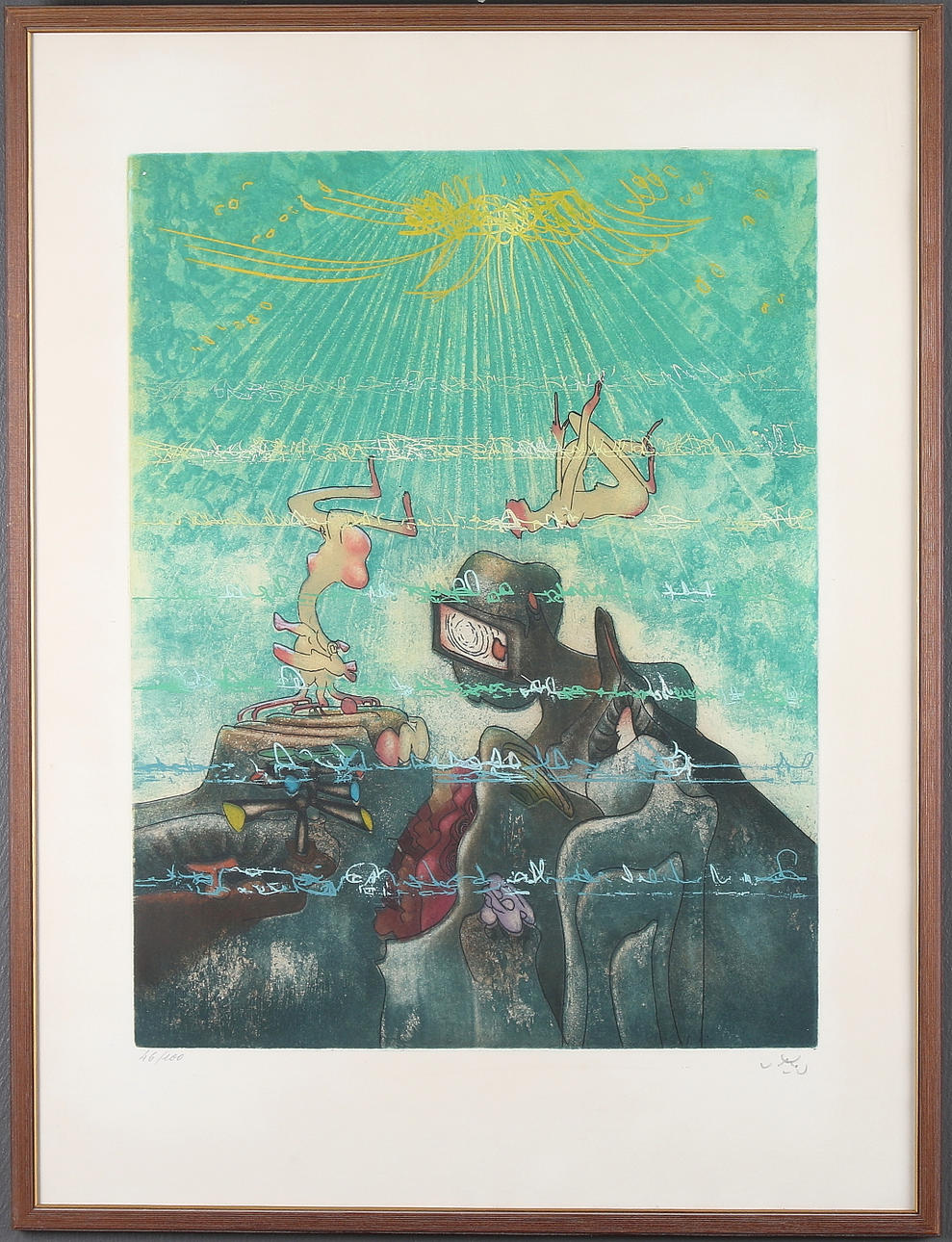 ROBERTO SEBASTIEN MATTA. "Hurle Flamme", färgakvatint, signerad och numrerad 46/100. 1974.