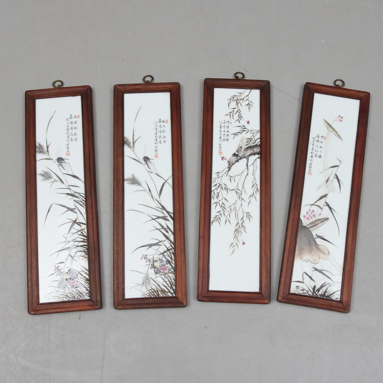 VÄGGFÄLT, 4 st, porslin samt trä, Kina.