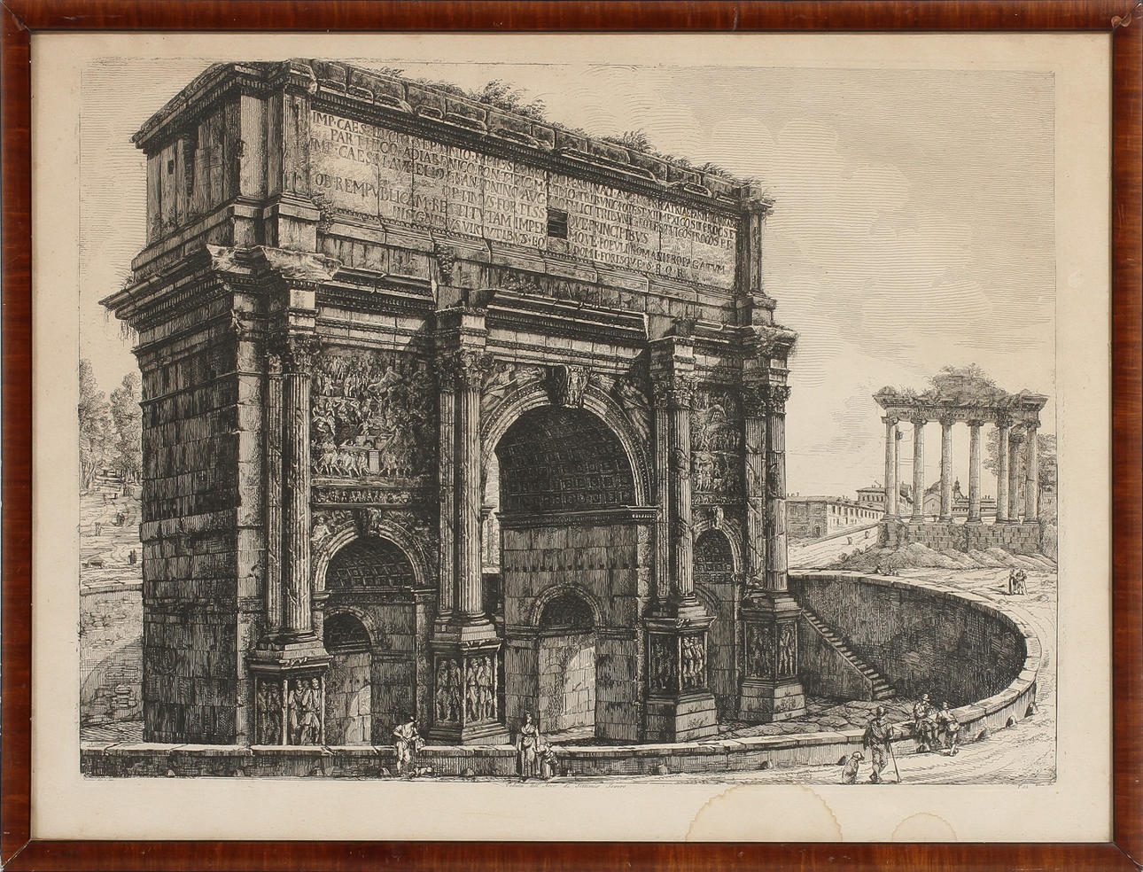 KOPPARSTICK, "veduta dell arco di settimio severo", sign Rossini i plåten samt daterad 1820.