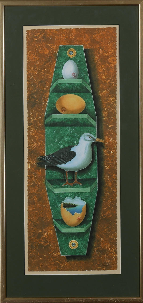 HANS VERDUYN. Komposition med fiskmås. Färglitografi. Signerad H Verduyn och numrerad 145/200.