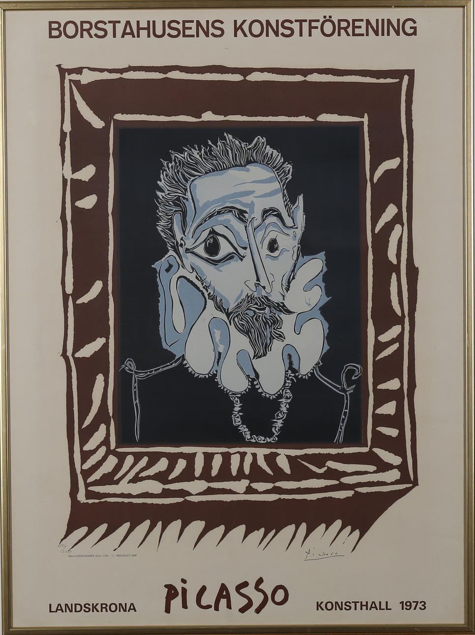 PABLO PICASSO. Utställningsaffisch. Linoleumtryck. Borstahusen. Landskrona. 1973. Numrerad 282/2000.