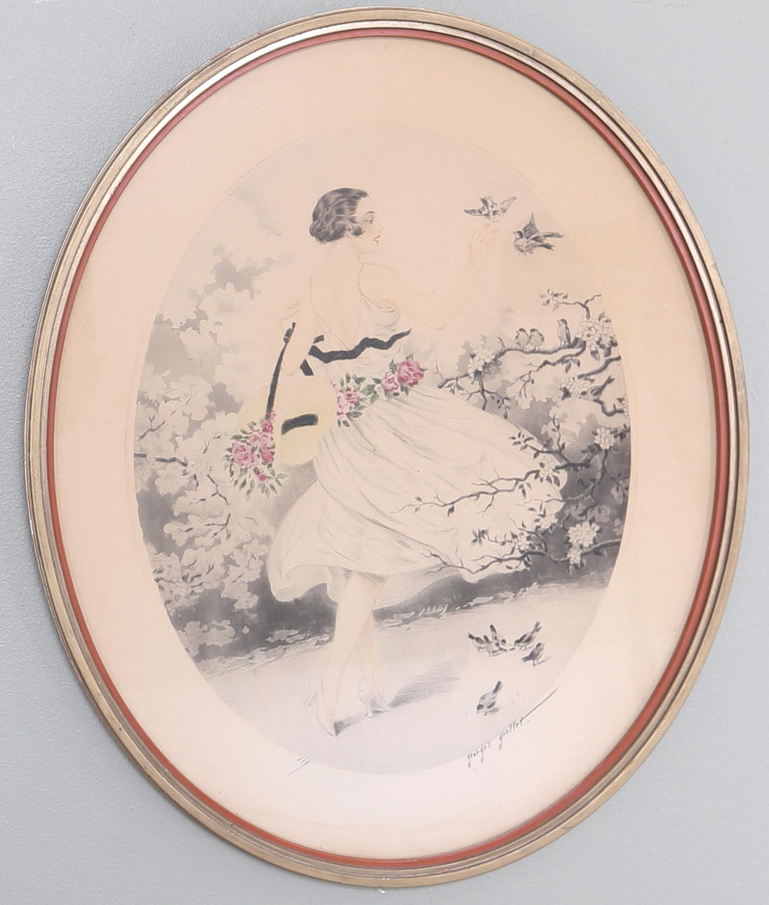 GEORGES GRELLET. Etsning, Damen i parken, signerad och daterad.