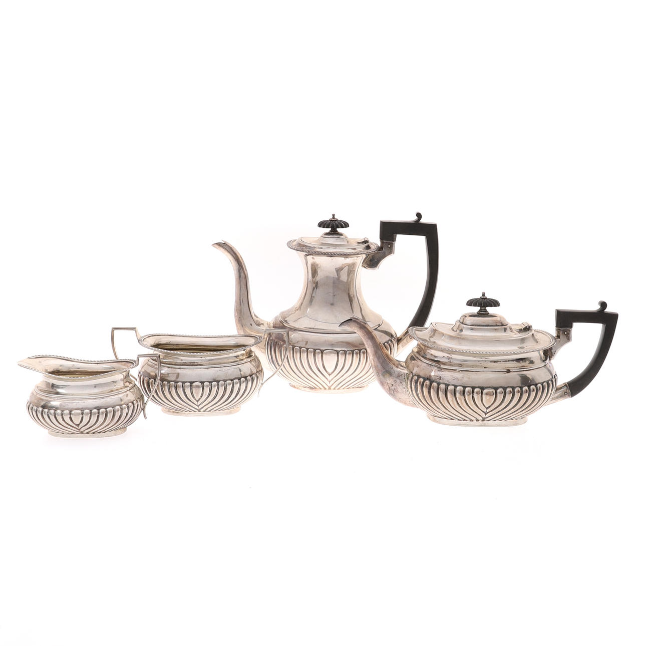 EN REGENCY STIL FYRA DELAR SILVER TE OCH KAFFE SERVICE.