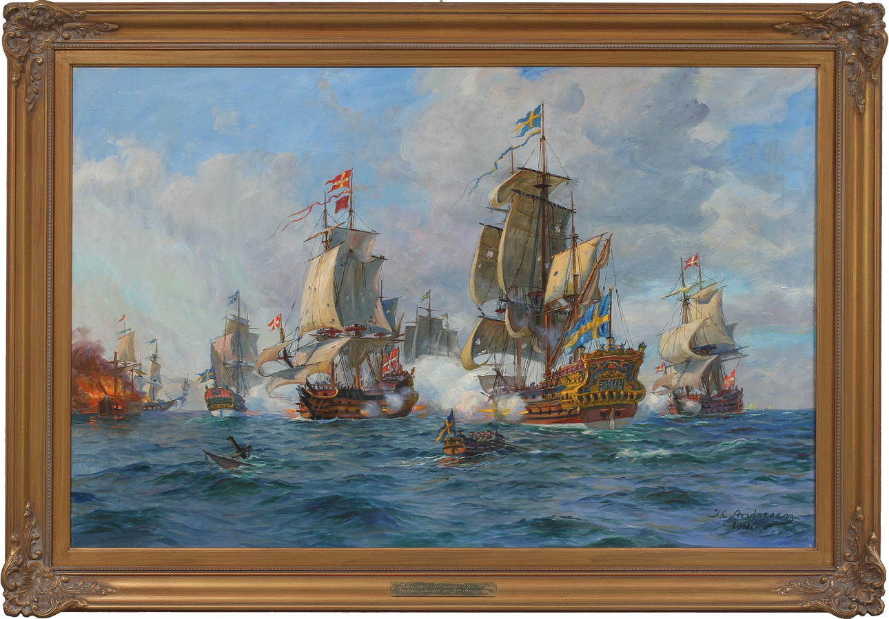 JENS CHRISTIAN ANDRESEN. Fartygsmotiv, olja på duk, signerad.