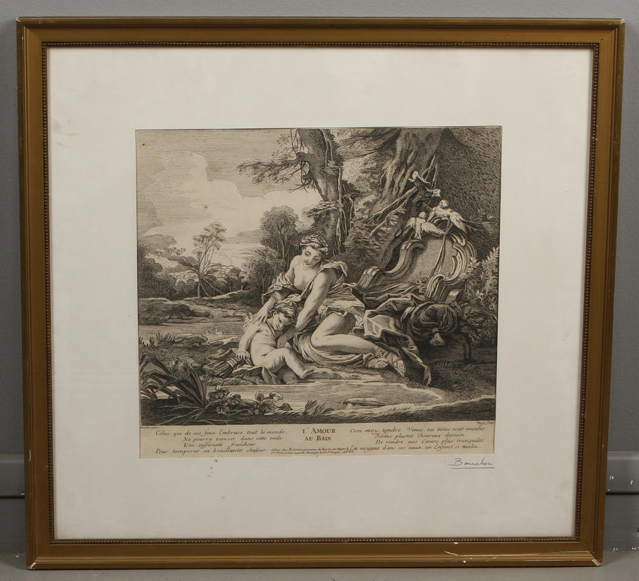 BOUCHER. EFTER. "L' Amour au Bain", gravyr, 17/1800-tal.