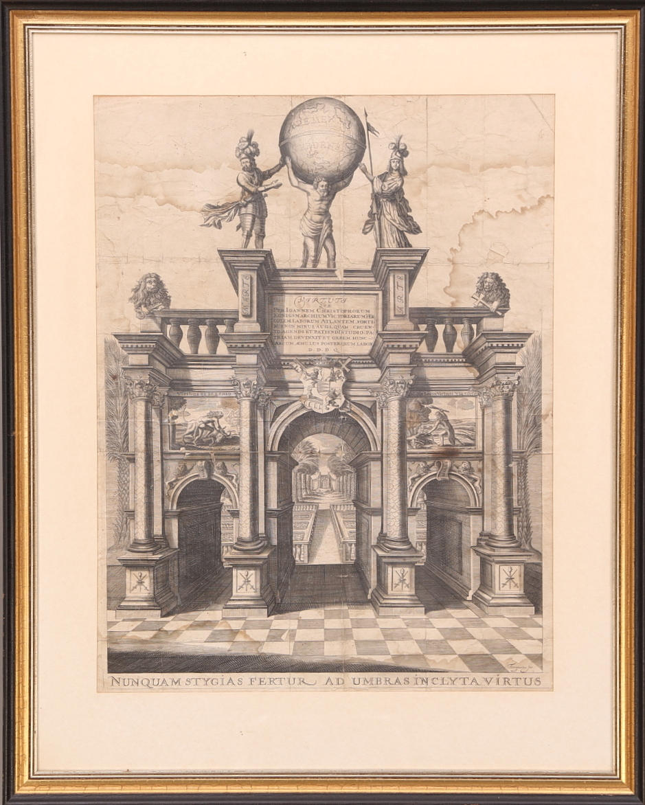 TAVLA, grafiskt blad, 1800-tal, "Nunquam stygias fertur ad umbras inclyta virtus".