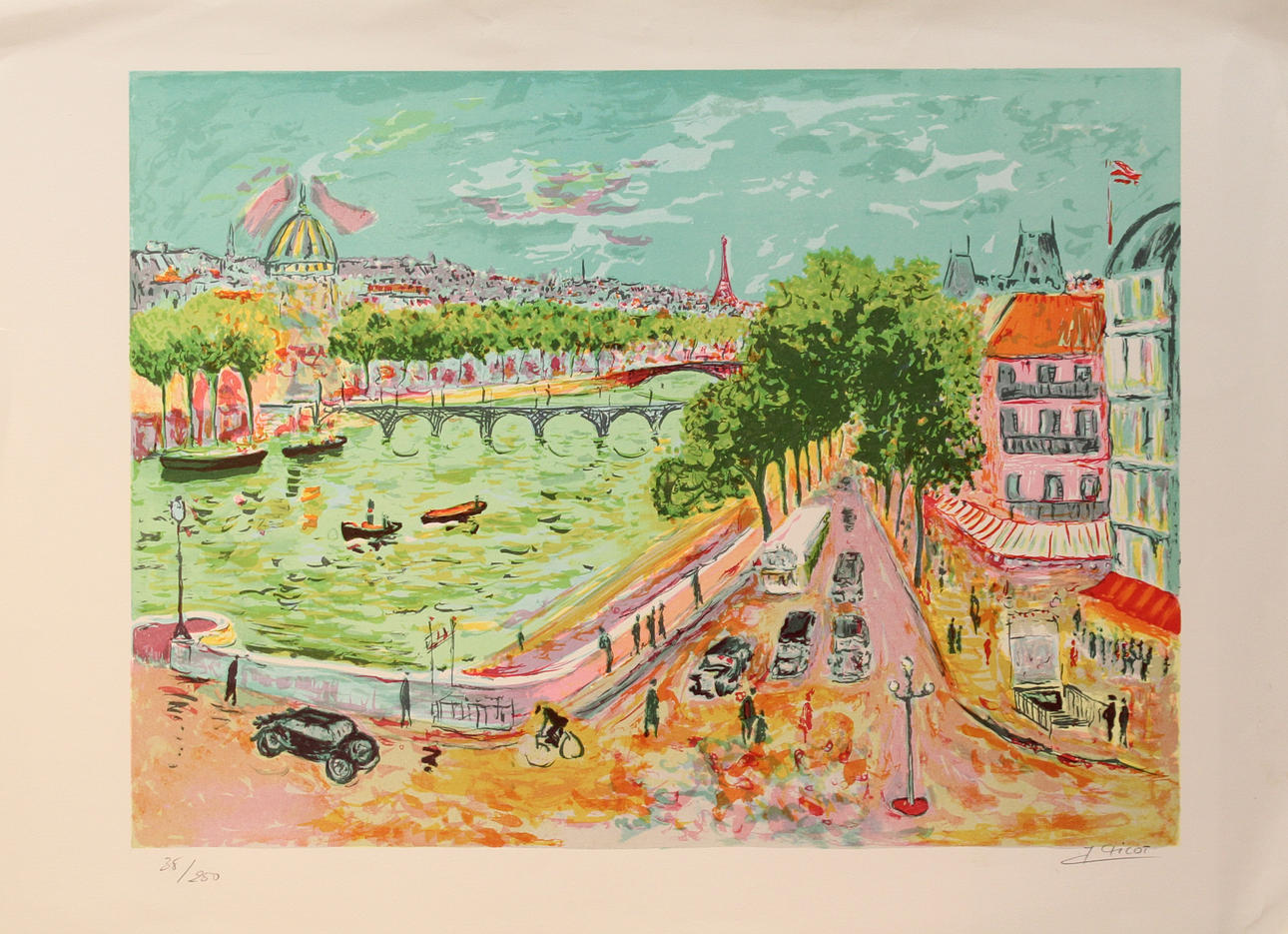 JEAN CLAUDE PICOT. "Pont Neuf a Paris". Färglitografi. Signerad, nr 35/250.
