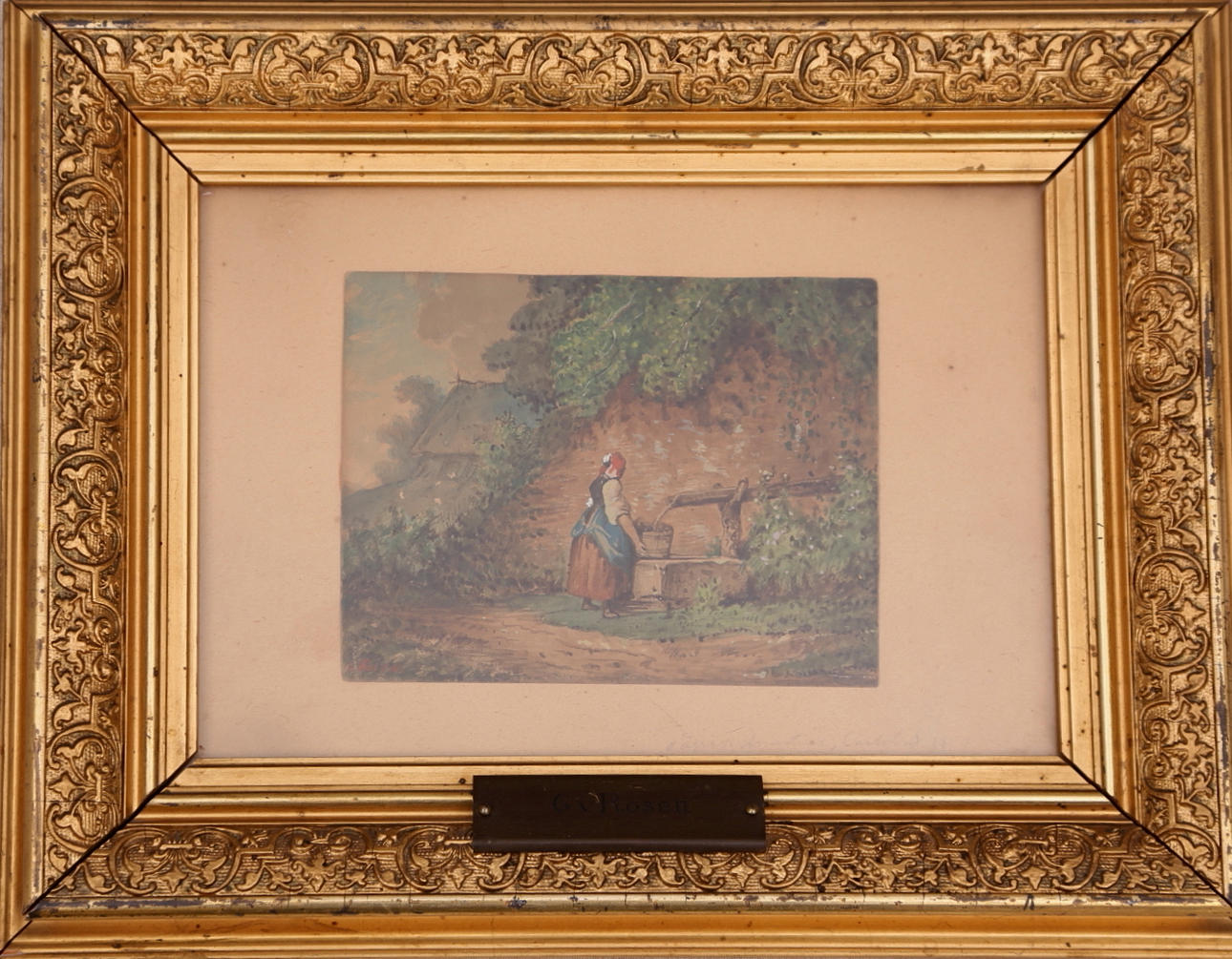 GEORG VON ROSEN. akvarell, signerad v.Rosen, Kvinna vid vattenränna.