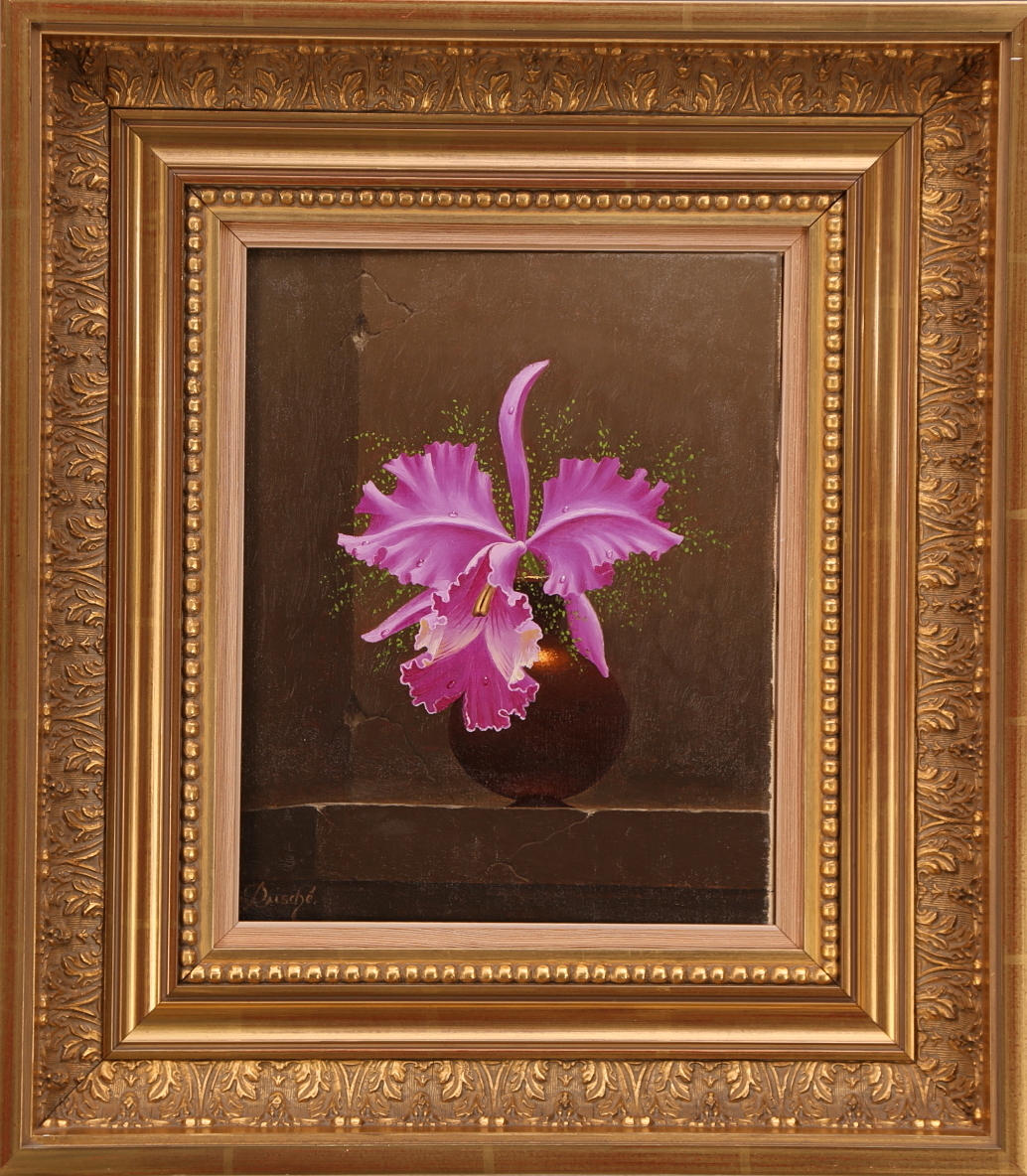 MORITZ RUSCHÉ. olja på duk, signerad Rusché, Stilleben med orkidé.