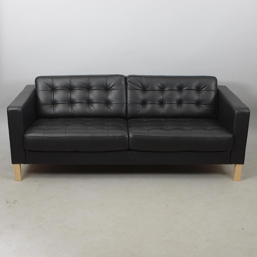 SOFFA, 3-sits, "Karlsfors", svart skinn.