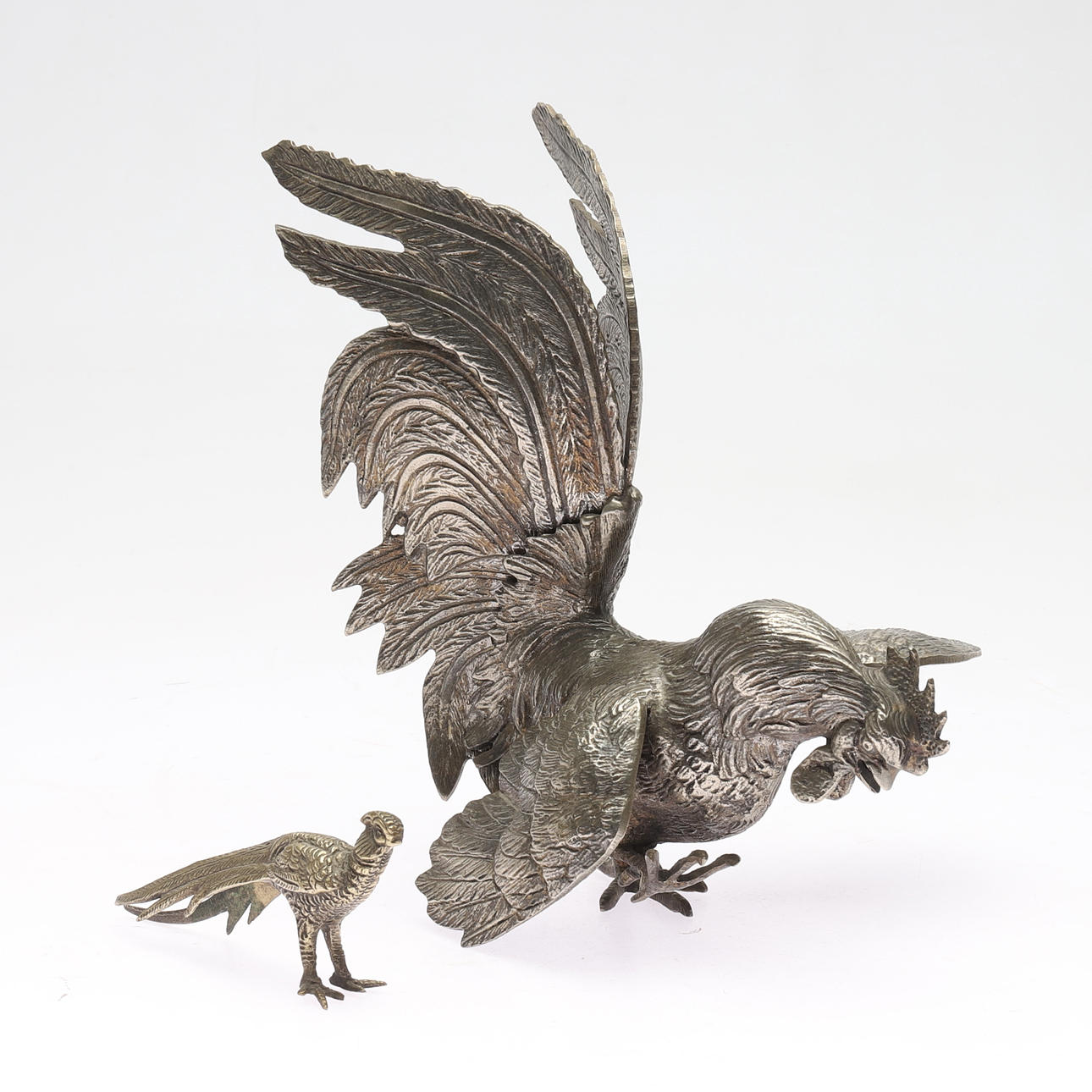TABLE DECORATIONS, 2 pieces, nickel silver, birds, 1900s.