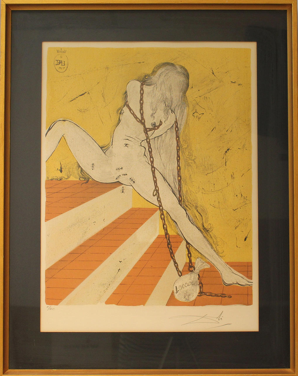 SALVADORE DALI. Fängslad kvinna. Färglitografi. Signerad Dali. Nr K/HC.