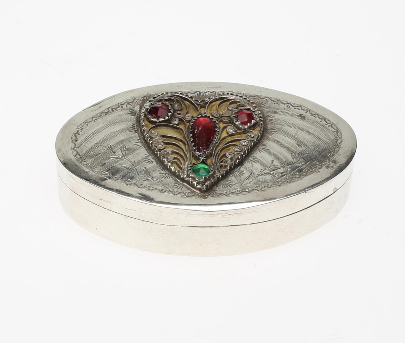 AXEL GABRIEL ESTBERG. Silverdosa, Spetsoval, Filigran, Karlskrona, 1857.