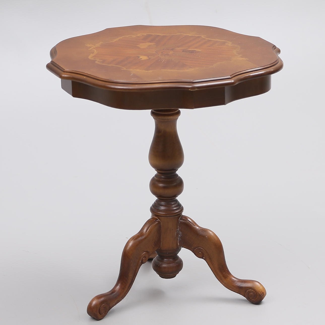 TABLE, with intarsia decor, 20th century.